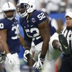 Penn State defensive tackle Kevin Givens (30) celebrates his sack against Washington during the first half of the Fiesta Bowl NCAA college football game, Saturday, Dec. 30, 2017, in Glendale, Ariz. (AP Photo/Ross D. Franklin)