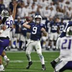 Penn State quarterback Trace McSorley (9) throws against Washington during the second half of the Fiesta Bowl NCAA college football game, Saturday, Dec. 30, 2017, in Glendale, Ariz. (AP Photo/Ross D. Franklin)
