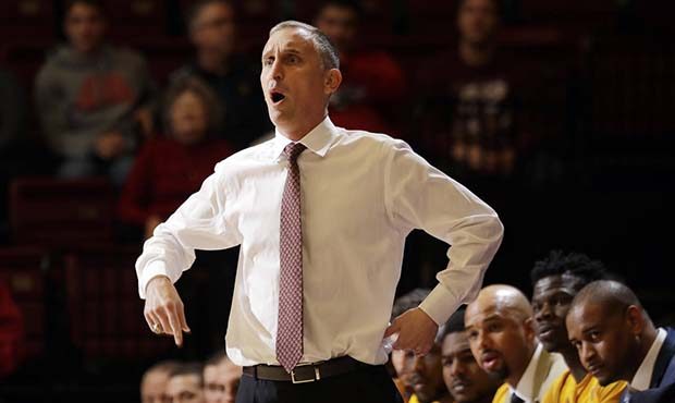 Arizona State head coach Bobby Hurley yells out instructions during the first half of an NCAA colle...