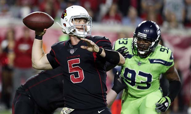 FILE - In this Thursday, Nov. 9, 2017 file photo, Arizona Cardinals quarterback Drew Stanton (5) du...