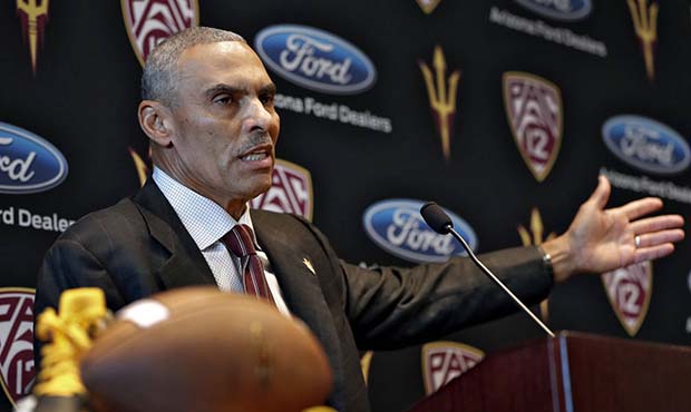 Newly appointed Arizona State University NCAA college football head coach Herman Edwards speaks dur...