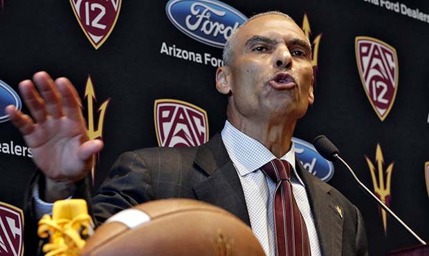 Newly appointed Arizona State University NCAA college football head coach Herman Edwards speaks dur...