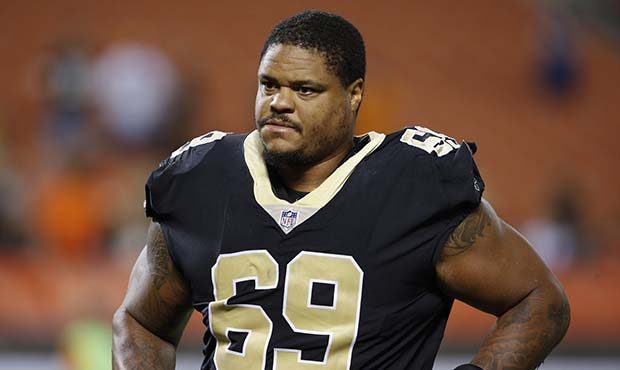 New Orleans Saints offensive tackle Khalif Barnes (69) leaves the field after an NFL preseason foot...