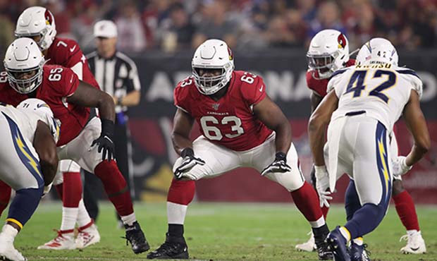Offensive tackle Rees Odhiambo #63 of the Arizona Cardinals  in action during the NFL preseason gam...