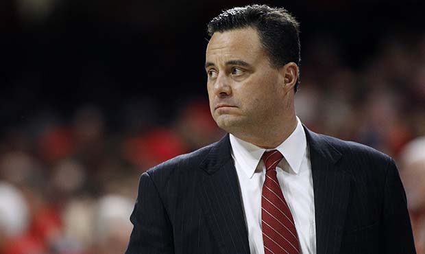 Arizona head coach Sean Miller looks on during first half action of an NCAA college basketball game...