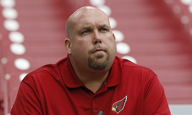 Arizona Cardinals general manager Steve Keim watches practice from the seats at University of Phoen...