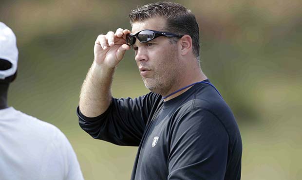 Carolina Panthers special teams coach Jeff Rodgers watches practice at the NFL football team's trai...