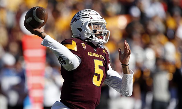 Arizona State quarterback Manny Wilkins (5) throws against North Carolina State during the first ha...