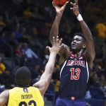 Arizona's Deandre Ayton, right, shoots over California's Kingsley Okoroh (22) in the second half of an NCAA college basketball game Wednesday, Jan. 17, 2018, in Berkeley, Calif. (AP Photo/Ben Margot)