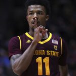 Arizona State's Shannon Evans II gestures after scoring against California during the second half of an NCAA college basketball game Saturday, Jan. 20, 2018, in Berkeley, Calif. (AP Photo/Ben Margot)