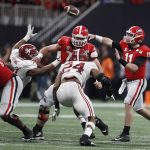 Georgia quarterback Jake Fromm throws during the second half of the NCAA college football playoff championship game Monday, Jan. 8, 2018, in Atlanta. (AP Photo/David Goldman)