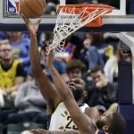 Indiana Pacers' Al Jefferson shoots against Phoenix Suns' Greg Monroe during the second half of an NBA basketball game Wednesday, Jan. 24, 2018, in Indianapolis. The Pacers won 116-101. (AP Photo/Darron Cummings)
