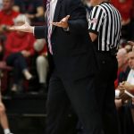 Arizona head coach Sean Miller argues a call during the first half of an NCAA college basketball game against Stanford Saturday, Jan. 20, 2018, in Stanford, Calif. (AP Photo/Tony Avelar)