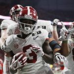 Alabama's Calvin Ridley celebrates his touchdown catch during the second half of the NCAA college football playoff championship game against Georgia Monday, Jan. 8, 2018, in Atlanta. (AP Photo/David Goldman)