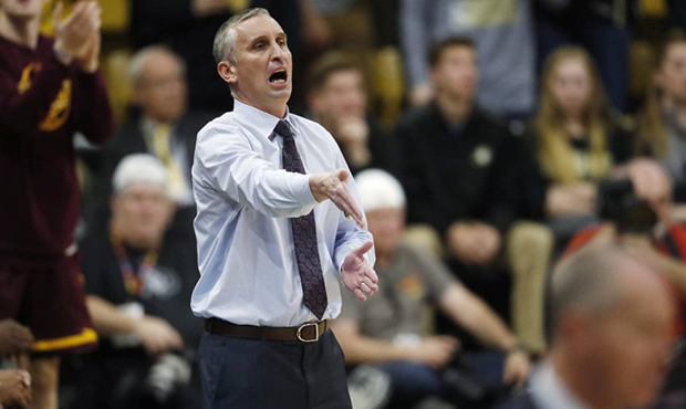 Arizona State coach Bobby Hurley directs his team against Colorado during the first half of an NCAA...