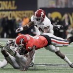 Georgia wide receiver Riley Ridley catches a pass during the first half of the NCAA college football playoff championship game against Alabama Monday, Jan. 8, 2018, in Atlanta. (AP Photo/David J. Phillip)