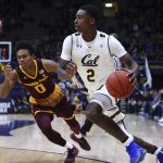 California's Juhwan Harris-Dyson, right, drives the ball against Arizona State's Tra Holder (0) during the first half of an NCAA college basketball game Saturday, Jan. 20, 2018, in Berkeley, Calif. (AP Photo/Ben Margot)