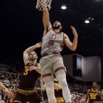 Stanford center Josh Sharma (20) dunks past Arizona State forward Mickey Mitchell (3) during the second half of an NCAA college basketball game Wednesday, Jan. 17, 2018, in Stanford, Calif. (AP Photo/Marcio Jose Sanchez)