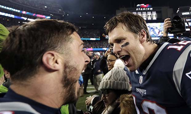 New England Patriots wide receiver Danny Amendola, left, and quarterback Tom Brady celebrate their ...