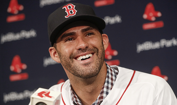 J.D. Martinez smiles during a news conference announcing his signing with the Boston Red Sox baseba...