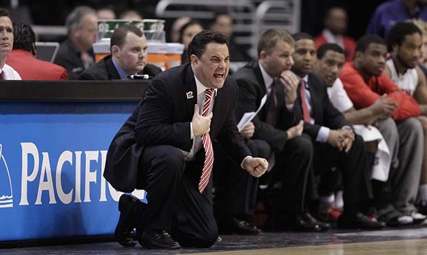 Arizona head coach Sean Miller during the first half of an NCAA college basketball game against the...