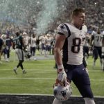 New England Patriots' Rob Gronkowski walks off the field after the NFL Super Bowl 52 football game against the Philadelphia Eagles Sunday, Feb. 4, 2018, in Minneapolis. The Eagles won 41-33. (AP Photo/Chris O'Meara)