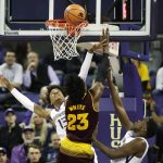 Arizona State forward Romello White (23) puts up a shot between Washington forwards Hameir Wright, left, and Noah Dickerson, right, in the first half of an NCAA college basketball game, Thursday, Feb. 1, 2018, in Seattle. (AP Photo/Ted S. Warren)