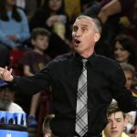 Arizona State head coach Bobby Hurley reacts to a foul call in the first half during an NCAA college basketball game against UCLA, Saturday, Feb. 10, 2018, in Tempe, Ariz. (AP Photo/Rick Scuteri)