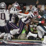 Philadelphia Eagles' Corey Clement catches a touchdown pass during the second half of the NFL Super Bowl 52 football game against the New England Patriots Sunday, Feb. 4, 2018, in Minneapolis. (AP Photo/Jeff Roberson)