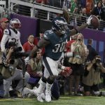 Philadelphia Eagles' Corey Clement celebrates his touchdown catch during the second half of the NFL Super Bowl 52 football game against the New England Patriots Sunday, Feb. 4, 2018, in Minneapolis. (AP Photo/Matt Slocum)