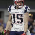 New England Patriots' Chris Hogan celebrates his touchdown catch during the second half of the NFL Super Bowl 52 football game against the Philadelphia Eagles Sunday, Feb. 4, 2018, in Minneapolis. (AP Photo/Mark Humphrey)