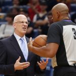 Phoenix Suns head coach Jay Triano challenges an official in the first half of an NBA basketball game against the New Orleans Pelicans in New Orleans, Monday, Feb. 26, 2018. (AP Photo/Gerald Herbert)