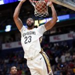 New Orleans Pelicans guard Ian Clark (2)3 slam dunks in the first half of an NBA basketball game against the Phoenix Suns in New Orleans, Monday, Feb. 26, 2018. (AP Photo/Gerald Herbert)