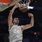 Cleveland Cavaliers' Larry Nance Jr. competes during the NBA basketball All-Star weekend slam dunk contest Saturday, Feb. 17, 2018, in Los Angeles. (AP Photo/Chris Pizzello)
