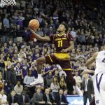 Arizona State guard Shannon Evans II (11) puts up a shot against Washington guard Matisse Thybulle (4) in the first half of an NCAA college basketball game, Thursday, Feb. 1, 2018, in Seattle. (AP Photo/Ted S. Warren)