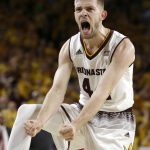Arizona State guard Kodi Justice reacts after scoring against Arizona in the first half during an NCAA college basketball game Thursday, Feb. 15, 2018, in Tempe, Ariz. (AP Photo/Rick Scuteri)