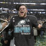Philadelphia Eagles' Nate Gerry celebrates after the NFL Super Bowl 52 football game against the New England Patriots Sunday, Feb. 4, 2018, in Minneapolis. The Eagles won 41-33. (AP Photo/Jeff Roberson)