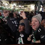 Eagles fans react during the first half of Super Bowl 52 between the Philadelphia Eagles and the New England Patriots, Sunday, Feb. 4, 2018, in Philadelphia. (AP Photo/Matt Rourke)