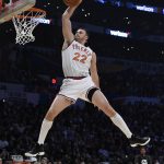 Cleveland Cavaliers' Larry Nance Jr. competes in the slam dunk contest, part of the NBA basketball All-Star weekend, Saturday, Feb. 17, 2018, in Los Angeles. (AP Photo/Chris Pizzello)