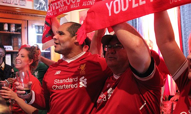 Liverpool supporters gather at The Rose and Crown Pub in Downtown Phoenix during the match vs Manch...