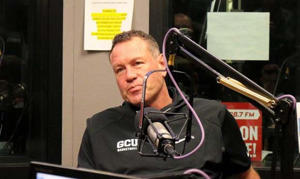 GCU men’s basketball head coach Dan Majerle does an interview with The Doug & Wolf Show on 98.7 F...