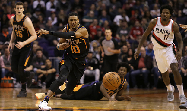 Phoenix Suns guard Shaquille Harrison (10) in the first half during an NBA basketball game against ...