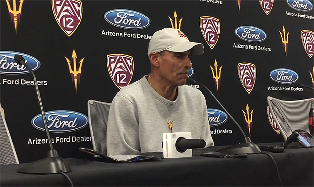 ASU head coach Herm Edwards talks about the first day of spring practice with the media. (Screensho...