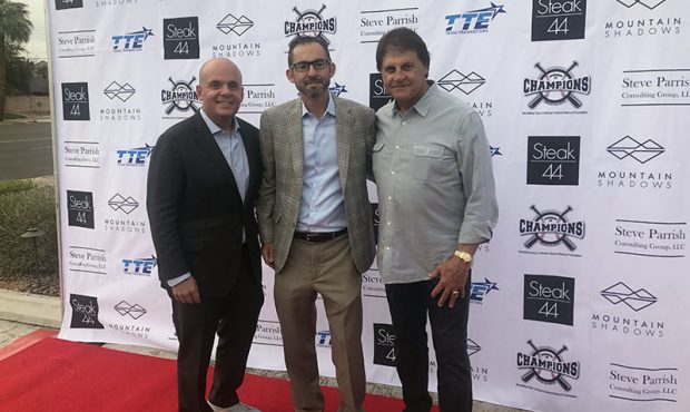Tony La Russa (right) poses for a photo with Oliver Badgio (left) and Jeff Mastro (center) of Steak...