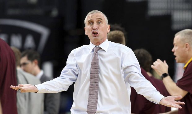 Arizona State head coach Bobby Hurley questions a call during the second half of an NCAA college ba...