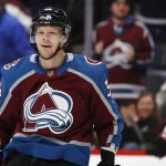 Colorado Avalanche center Carl Soderberg celebrates after scoring a goal against the Arizona Coyotes in the first period of an NHL hockey game Saturday, March 10, 2018, in Denver. (AP Photo/David Zalubowski)