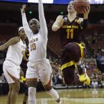 Arizona State guard Robbi Ryan (11) drives past Texas guard Lashann Higgs (10) during a second-round game in the NCAA women's college basketball tournament, Monday, March 19, 2018, in Austin, Texas. (AP Photo/Eric Gay)