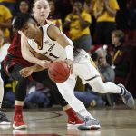 Arizona State guard Remy Martin (1) drives as Stanford guard Isaac White defends during the first half of an NCAA college basketball game Saturday, March 3, 2018, in Tempe, Ariz. (AP Photo/Matt York)