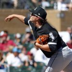 Chicago White Sox pitcher Carson Fulmer throws against the Arizona Diamondbacks during the first inning of a spring training baseball game Monday, March 19, 2018, in Scottsdale, Ariz. (AP Photo/Matt York)