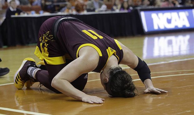 Arizona State guard Robbi Ryan (11) reacts after she turned over the ball during a second-round gam...